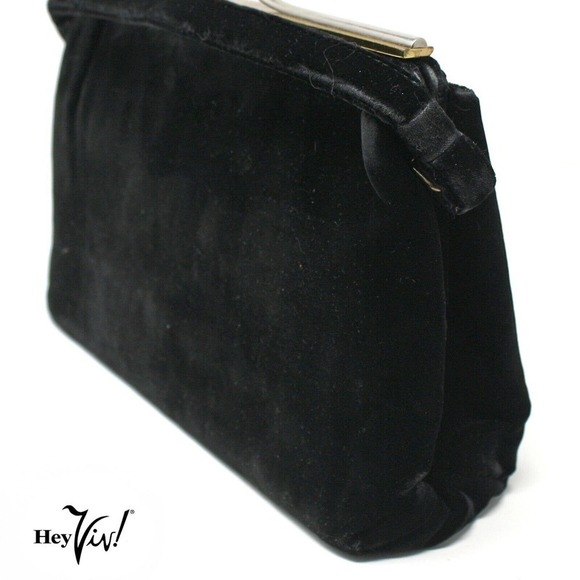 Vintage Black Velvet Cocktail Purse Handbag Lush Feel w Satin Lining - Hey Viv - Picture 2 of 6
